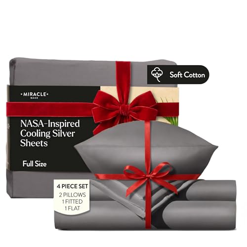 Miracle Made Luxe Soft Cotton Bed Sheet Set, 4-Piece Silver-Infused Cooling Fabric – Lightweight, Hypoallergenic Bedding for Hot Sleepers, Full Size, Stone