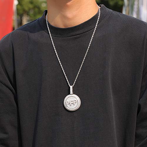 Custom Made Rotating Letter Pendant Chain Personalized Iced Out Round Disc Spinning Necklace Hip Hop Letter Pendant with Initial Letter A-Z or Numbers 0-94