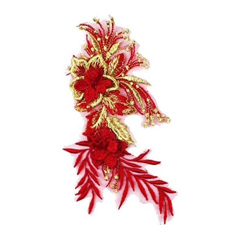2 pcs Embroidered Lace Garment Accessories Three-Dimensional Cloth Stickers Shiny Mesh Bottom Pansy Color Gold Thread Embroidered Applique (red) Cover