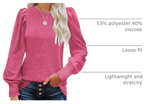Image of MIHOLL Women's Puff Long Sleeve Shirts Casual Knit Blouses Crew Neck Elegant Tunic Tops