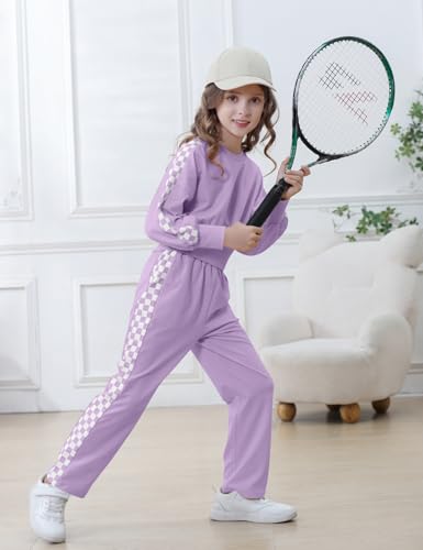 Kids Fall 2 Piece Outfits Girls Crop Long Sleeve Sweatshirts and Sweatpants Set with Pockets (5-14 Years)4