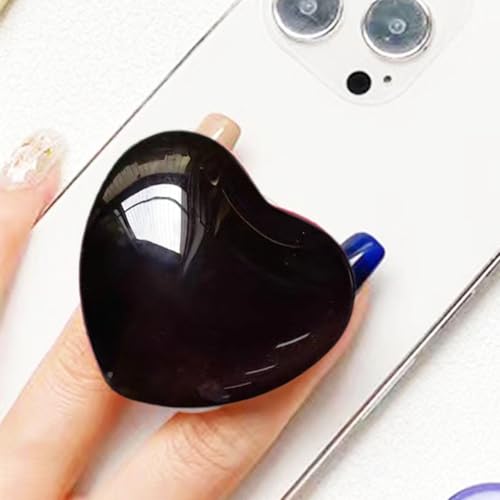 Cute Heart Phone Grip – Kawaii Black Crystal Love Handle Phone Grip, Large 3D Shiny Phone Holder Stand Compatible with Kindle, iPhone, Phone Charms and Accessories for Girls and Women