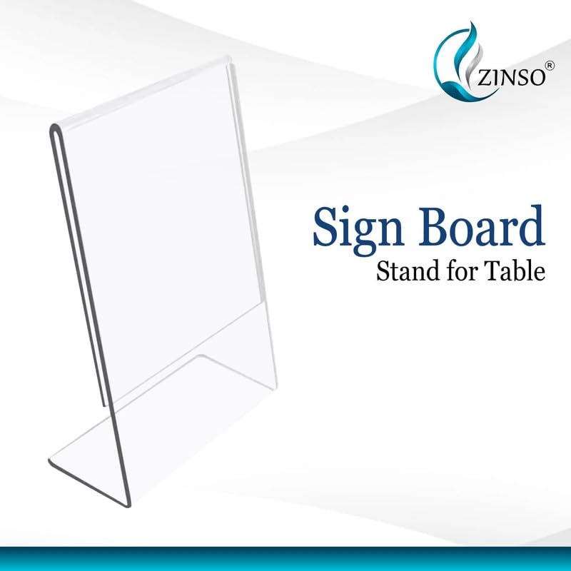 Image of ZINSO A6 L-Shaped Acrylic Sign Holder Portrait Style Menu Ad Frame Display Stand Table Top Perfect for Restaurants, Promotions, Photo Frames, Classroom (5PC)