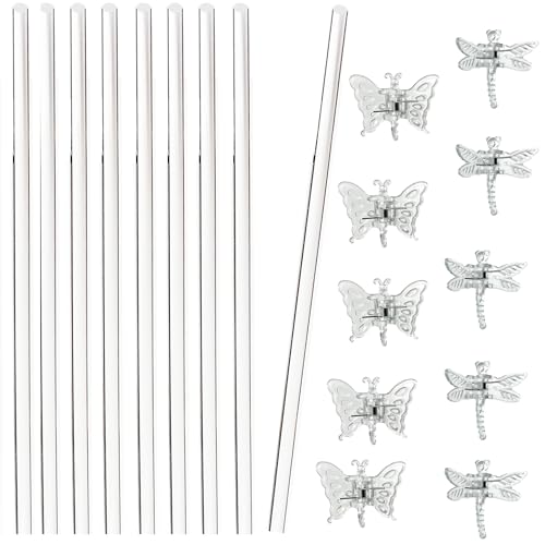 30Pcs Acrylic Plant Stakes Garden Single Stem Plant Support Stakes Clear Orchid Stakes and 30Pcs Clips Plant Support Sticks Clear Dragonfly Orchid Clip for Indoor and Outdoor Plants, Flowers, Tomatoes