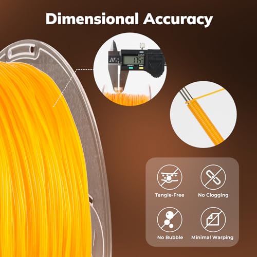 Image of AMOLEN 95A TPU 3D Printer Filament, 1.75mm Glow in The Dark Orange, Soft TPU Flexible 3D Printing Filament, Best with UV Lamps, 1kg Spool, Dimensional Accuracy + /- 0.02 mm, Fit Most 3D Printers
