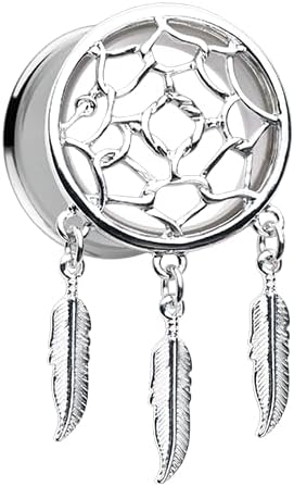 Classic Dreamcatcher Feather Dangle Ear Gauge Plug Sold As Pair
