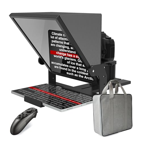 13-inch high-Definition Wide-Angle teleprompter｜High-Definition Beam Splitter Design｜Manual Height Adjustment, Compatible with a Wide Range of Devices｜with Remote Control and teleprompter apps