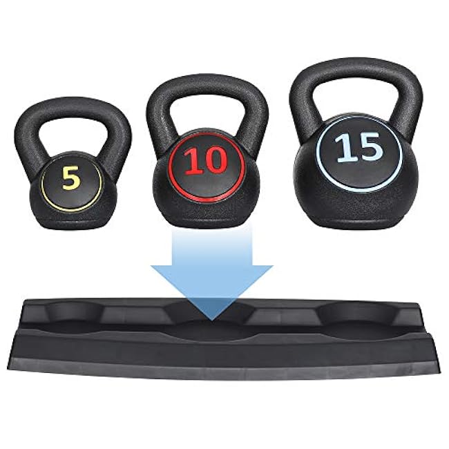 3-Piece Kettlebell Set, Exercise Fitness Weight Set with Base Rack for Home Gym, Home Workouts, Strength Training, Include 5 lbs, 10 lbs, 15 lbs