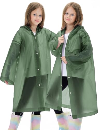 Image of 2 Pack Reusable Waterproof Raincoat EVA Emergency Rain Ponchos One Size Rain Jacket for Children, Boys and Girls