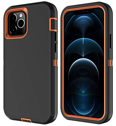 Annymall Compatible with iPhone 12 Pro Max Case with Screen Protector Full Body Heavy Duty Shockproof Drop/Dust-Proof 3 in 1 Hybrid Protection for iPhone 12 Pro Max Cover (Black/Orange)