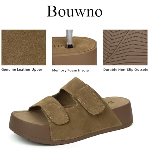 Image of Platform Sandals Women Genuine Leather Slip-on Beach Slide Buckle Comfortable Sandals with Memory Foam Soft Lining and Open Toe Low Wedges