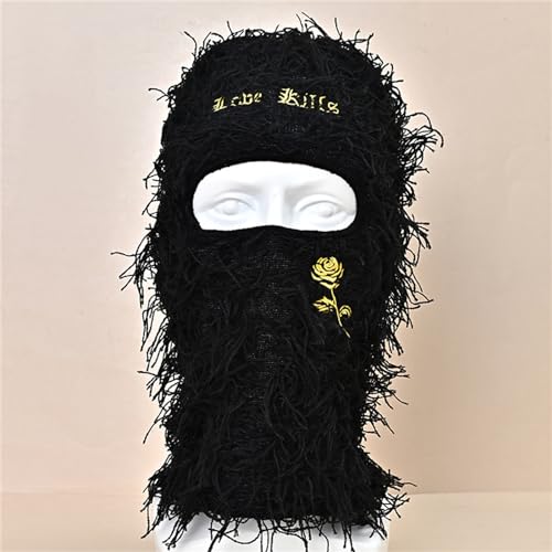 Balaclava de punto térmico para hombres y mujeres, gorro tejido con bordado de letra, resistente al viento, gorro con capucha para montar y esquiar miniatura 5