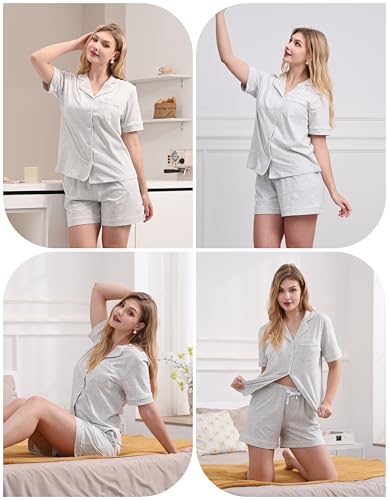 Image of NAP BOUND 100% Cotton Pajamas for Women Sets 2 Pieces Pjs Button short sleeves with Pockets Soft Sleepwear Loungewear XS-XXL