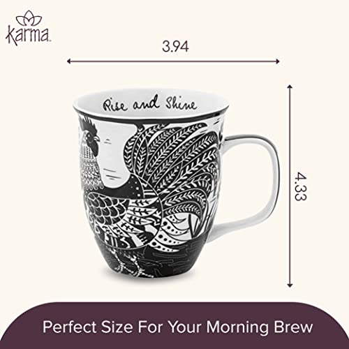 image for Karma Gifts 16 oz Black and White Boho Mug Rooster - Cute Coffee and T