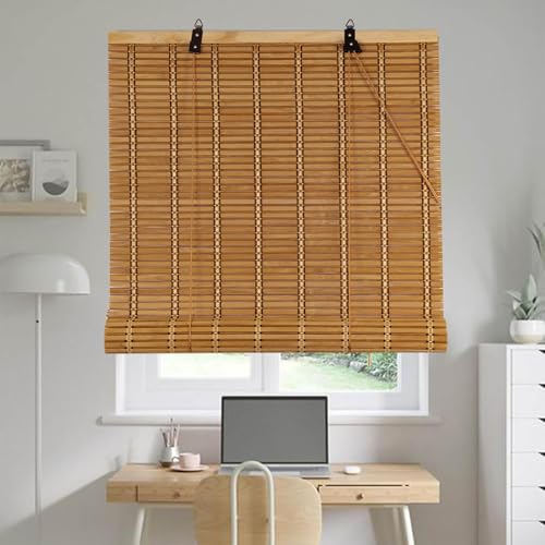 Natural Persiana Enrollable de Bambú para Exterior e Interior,100x120cm Cortina de Bambú Filtro De Luz Protección Solar Estor Enrollable Tejido a Mano Persianas Romanas para Cocina Balcón