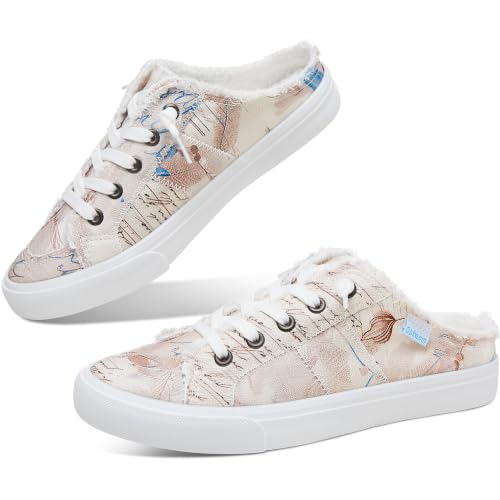 Image of Obtaom Women Canvas Mules Memory Foam Clipper Fashion Sneakers Comfortable Slip-On Mule Backless Holiday Shoes