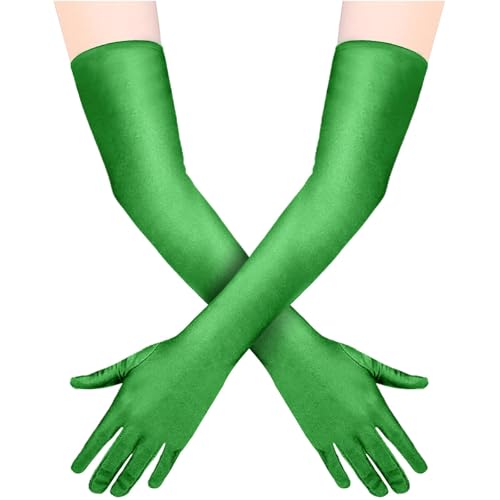 Quelcc Grüne Elegant Damen Satin Classic Abendhandschuhe - Kostüm...