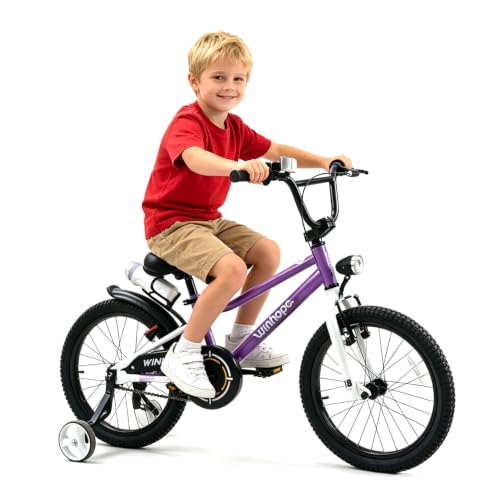 Image of WinHope Kids Bike with Headlight, 12-20 Inch Pedal Bike for 2-12 Boys Girls | Steel Frame with Training Wheels Water Bottle | Dual Brake for Summer Outdoor Riding | Birthday Gift for Toddlers