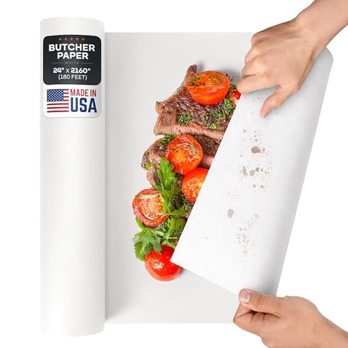 White Butcher Paper 24" x 2160" (180 feet) - USA-Made Natural Butcher Paper Roll for Meat and Fish - Uncoated, Unwaxed & Food-Grade Butcher Material for Smoker, Grilling & BBQ by IDL Packaging by IDL Packaging - Used condition - US$14.35