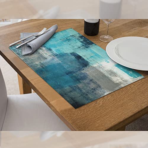 Turquoise And Gray Abstract Art Painting Placemats Set Of 4 For Dining Table Pvc Wipeable Teal Place Mats Washable #TOP2