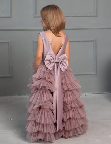 MCieloLuna Flower Girl Dresses for Wedding Bow-Knot Multilayer Puffy Tulle Pageant Princess First Communion Dresses3