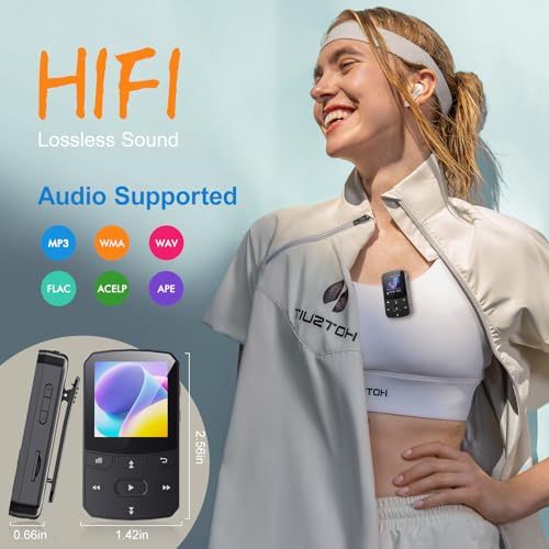Image of RUIZU 64GB Clip MP3 Player with Bluetooth 5.3, Portable Music Player with Voice Recorder for Sport Running, FM Radio, Pedometer, A-B Repeat, Audio Video, Shuffle Playback, Support 128GB TF Card, Black