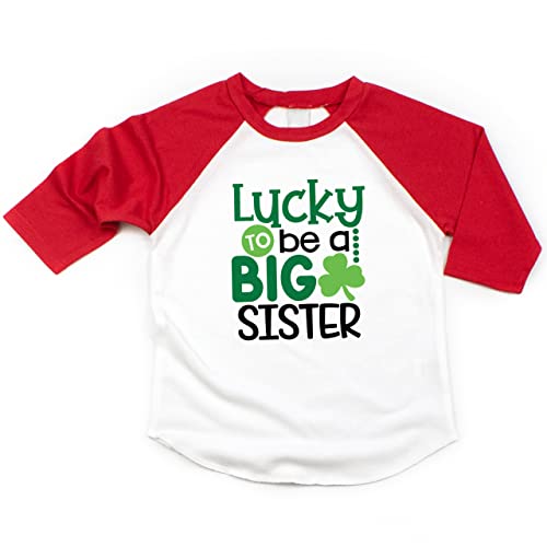 Bump and Beyond Designs Girls Lucky to be a Big Sister St. Patrick's Day Shirt Toddler Kids Raglan