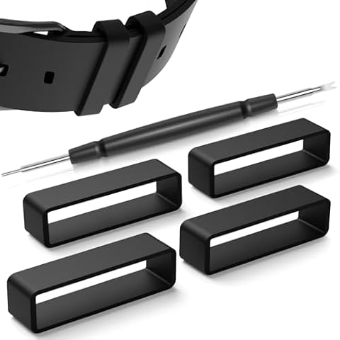 JuLand 4-Pack Watch Band Holder Loop with Repair Tool, Silicone Watch Strap Keeper Ring for Magic Band 2.0 and More Smart Watch Security Bands Replacement, 22mm Cover