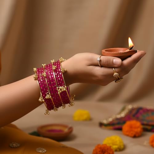 Image of Kashmiri Ghangharoo Glass Bangle Set for Women| Light Weight Bangles | Traditional Transparent Fancy Glass Chudi Set for Wedding, Party|Set Of 16(12 Glass + 4 ghungroo bangles)