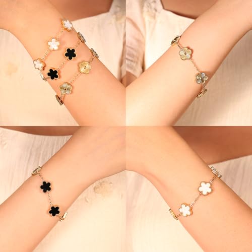 18K Gold Plated Four Leaf Clover Bracelet Set - 3Pcs Lucky Charm Jewelry for Women, Adjustable Gold/White/Black Bracelet Gift Sets for Mom, Wife, Girlfriend4