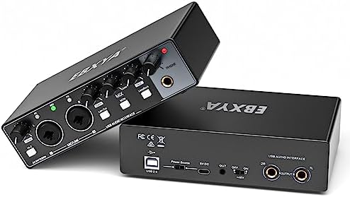EBXYA 2x2 USB Audio Interface for Recording, Streaming and Podcasting, 24Bit/196kHz High-Fidelity, Studio Quality Audio Interface for Guitarist, Vocalist, Podcaster or Producer