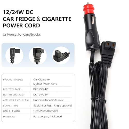 Image of 12V /24V Car Fridge Power Supply Cable Cigarette Lighter Plug Car Extension Cable for Cool Box Dometic, Alpicool, Waeco CF, ARB, Setpower, ICECO, Mobicool FR40 (1.5M)