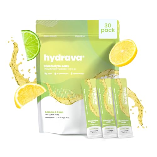 Image of Hydrava Electrolyte Sachets | 30 Pack | Sugar Free Electrolytes with Sodium, Magnesium, Vitamin C & More | Rehydration Powder with All Natural Flavours and Zero Sugar | Lemon and Lime