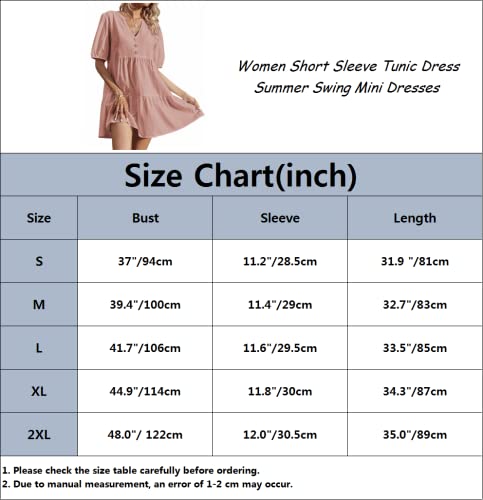 Lueluoye Women V Neck Tunic Dress Short Sleeve Summer Casual Loose Button Flowy Swing Mini Dresses #TOP3