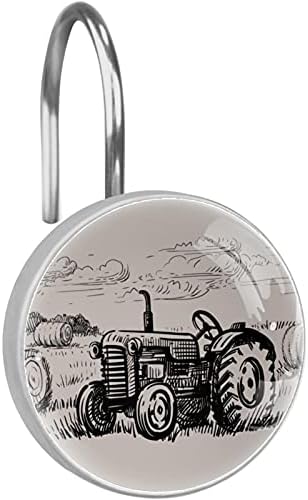 Tractor, Shower Curtain Hooks Rings Set of 12 Resin Decorative Shower Curtain Hooks Stainless Steel Round Metal Shower Rings