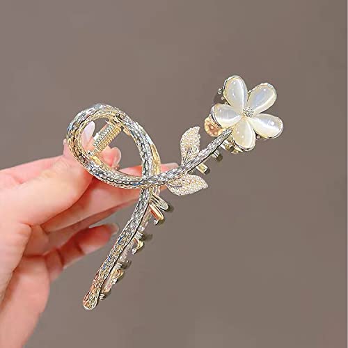 Flower Hair Clips Claws Metal Sweet Opal Flower Hair Clip Exquisite Ponytail Big Gold Claw Clip Shark Clip Woman Hair Clip Accessories For Girl Hair Accessories 1Pcs (Cat's Eye Flowers) #TOP1