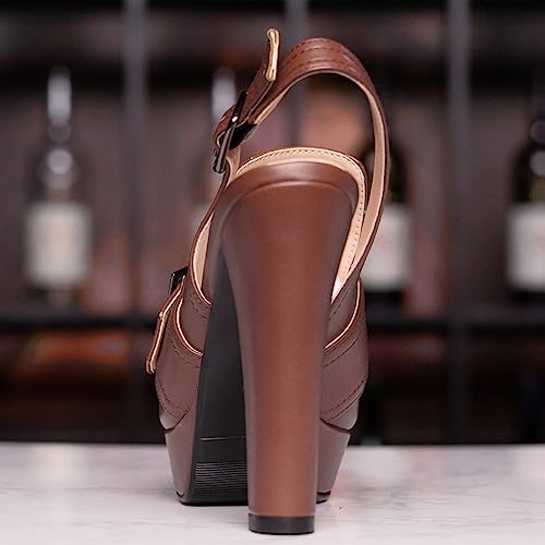SHODENSE Women Vintage Platform Chunky High Heels Pumps Shoes Round Closed Toe Platform Loafers Ankle Strap Block Heel Slingback Summer Sandals Backless Buckle Loafer Ladies Sexy Chic Party 4-11 M US4
