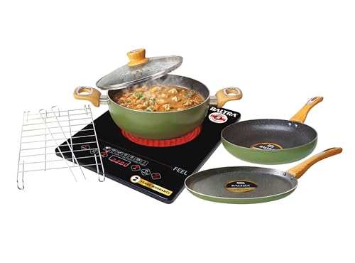 Image of BALTRA 2200W Infrared Cooktop Combo with 4-Piece Induction Cookware Set | Electric Cooking Stove with 7 Preset Modes | Auto Shut-Off | Glass Top | Ready-to-Use No Gas Solution