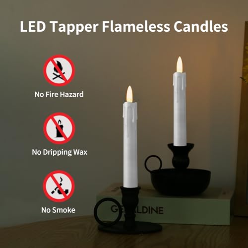 Image of YBU Flameless Taper Candles with Remote 7 Inches Led Candle Sticks with Flickering Light Timer Dimmer Battery Operated Window Candles for Halloween Christmas Decoration 6 Pcs, White