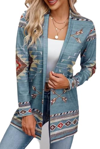 Womens Vintage Aztec Printed Western Casual Open Front Outwear Long Sleeve Shawl Collar Cardigan Sweater Coat3