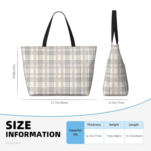 Traditional Scottish Checkered Print Large Beach Tote Bag for Women Extra Large Capacity Sandproof Waterproof Pool Bag Suitable for Swimming Pool Gym Groceries Travel4