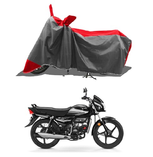 ROMEIZ All Weather Protection Bike Cover for Hero HF Deluxe Pro Bike Cover with Water-Resistant and Dust Proof Premium 190T Fabric_Red Stripe with...