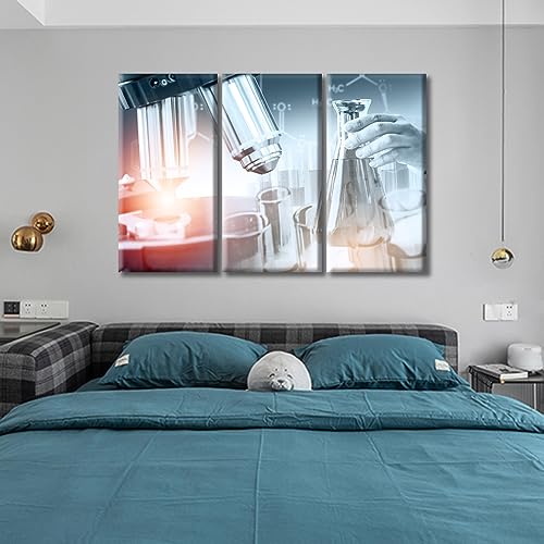 Image of 3 Panels Research and Development Concept Wall Art Medical Laboratory Instruments Microscopes Wall Pictures Giclee Wooden Framed Gallery-Wrapped Ready to Hang (60 inch Wx40 H)