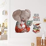 Mfault Inspirational Elephant Bunny Read More Books Wall Decals Stickers, Motivational Rabbit Animal