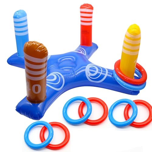 TYEQWT Inflatable Pool Ring Toss Game Toy Set, 9 Pieces Ring Toss Game Set including 8 Rings