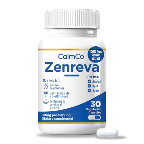 CalmCo Zenreva, Pure Saffron Extract Capsules – Boost Mood, Improve Focus, Reduce Anxiety, Support Emotional Balance & Sleep, Metabolism Booster, Non-GMO Vegan Capsules, 30 Count