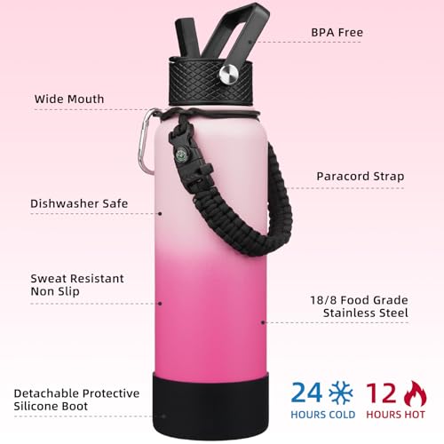 Image of BJPKPK 40oz Insulated Water Bottle with 3 Lids, Straw Lid & Handle