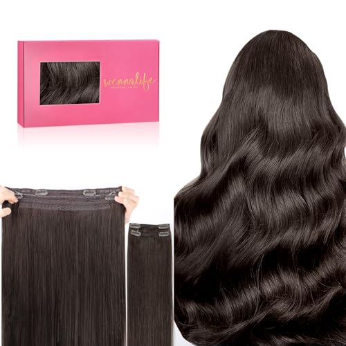 Image of WENNALIFE Wire Hair Extensions Real Human Hair 16 inch 125g Light Dark Brown Remy Real Hair Extensions Invisible Wire Human Hair Natural Easy to Apply Reusable for Volume Straight Hair
