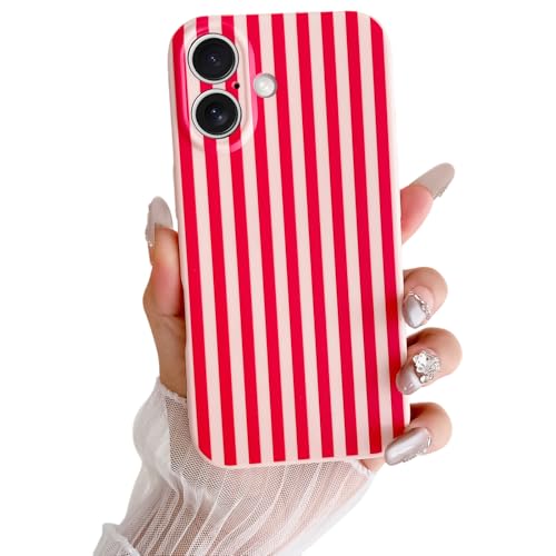 Coque iPhone 16 tendance pour femmes look à rayures rouge au quotidien