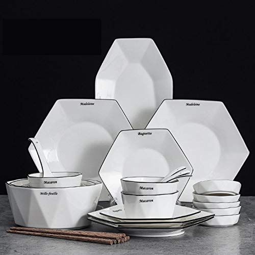 Nordic sześciokątne ceramiczne zestawy obiadowe 56 szt. Talerze sałatkowe spodki miski pałeczki porcelanowa zastawa stołowa kreatywna rodzinna zastawa stołowa na przyjęcie prezent
